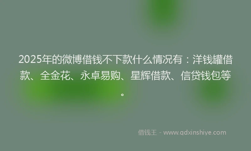 2025年的微博借钱不下款什么情况有：洋钱罐借款、全金花、永卓易购、星辉借款、信贷钱包等。