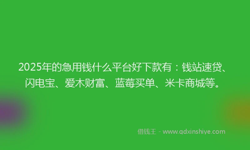 2025年的急用钱什么平台好下款有：钱站速贷、闪电宝、爱木财富、蓝莓买单、米卡商城等。