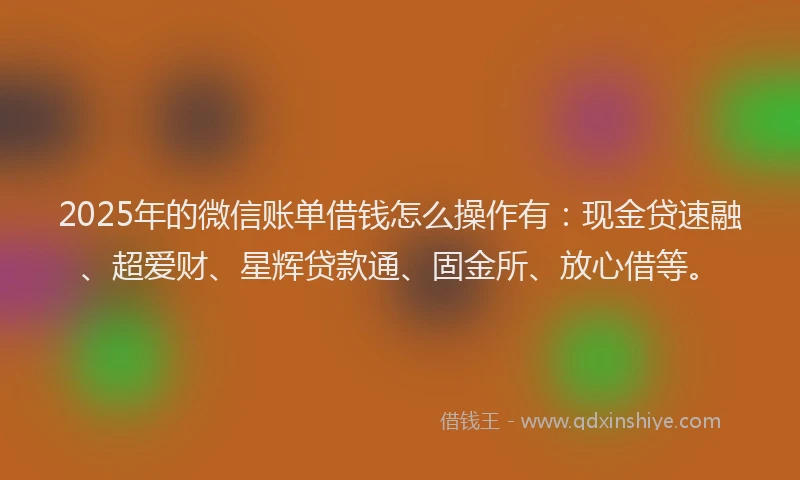 2025年的微信账单借钱怎么操作有：现金贷速融、超爱财、星辉贷款通、固金所、放心借等。
