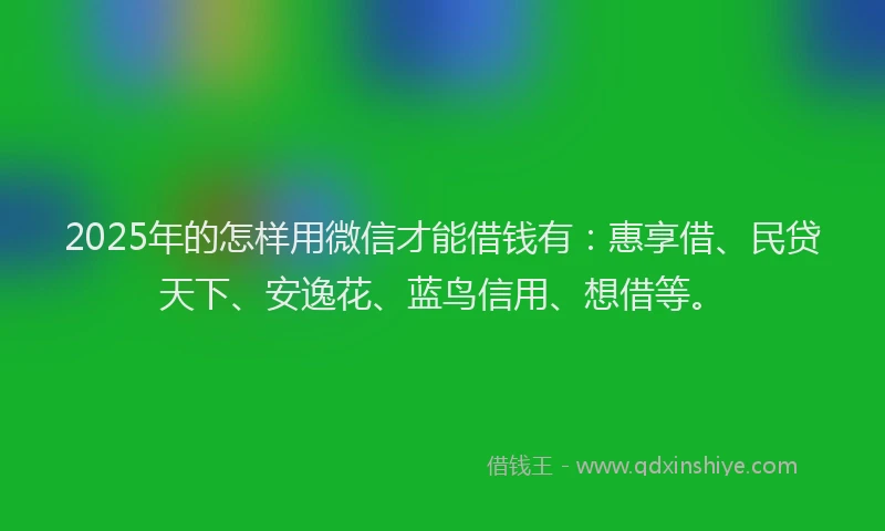 2025年的怎样用微信才能借钱有：惠享借、民贷天下、安逸花、蓝鸟信用、想借等。