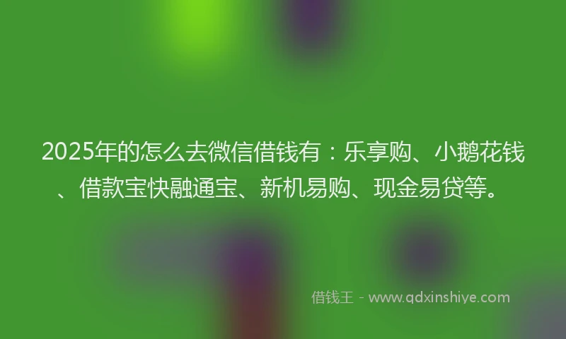 2025年的怎么去微信借钱有：乐享购、小鹅花钱、借款宝快融通宝、新机易购、现金易贷等。