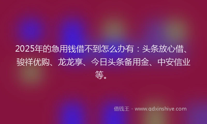 2025年的急用钱借不到怎么办有：头条放心借、骏祥优购、龙龙享、今日头条备用金、中安信业等。