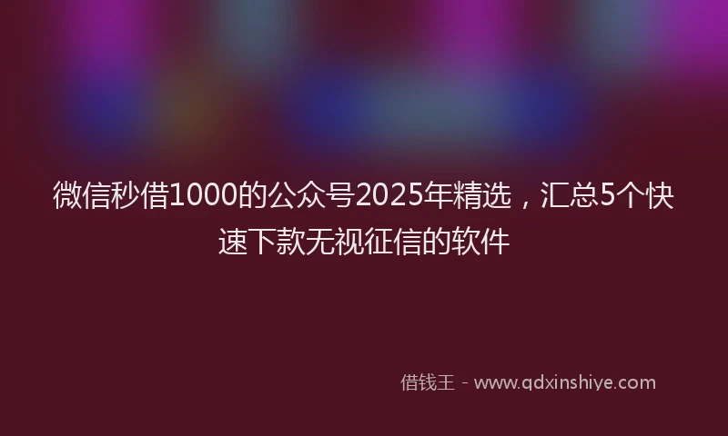 微信秒借1000的公众号2025年精选，汇总5个快速下款无视征信的软件