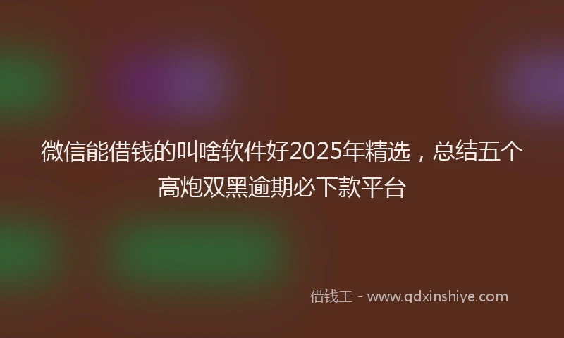 微信能借钱的叫啥软件好2025年精选，总结五个高炮双黑逾期必下款平台