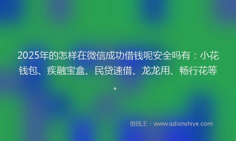 2025年的怎样在微信成功借钱呢安全吗有：小花钱包、疾融宝盒、民贷速借、龙龙用、畅行花等。