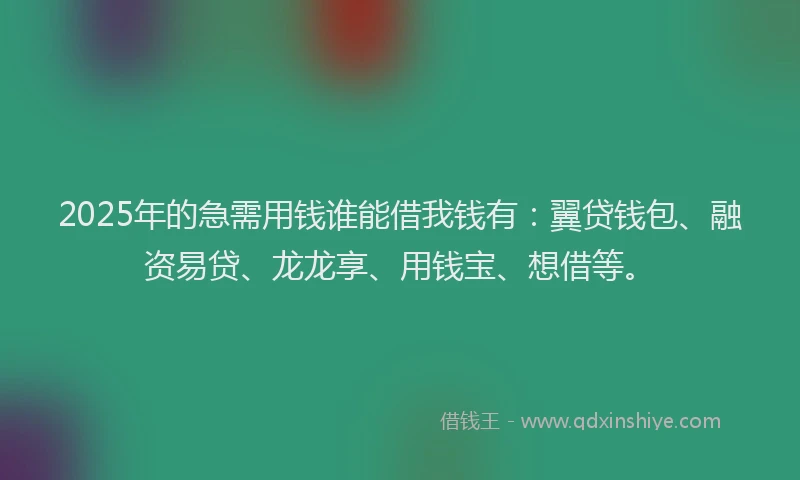 2025年的急需用钱谁能借我钱有：翼贷钱包、融资易贷、龙龙享、用钱宝、想借等。