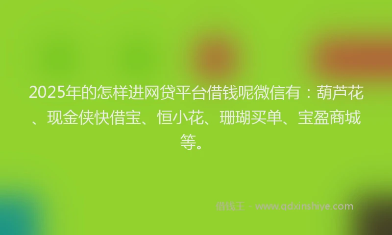 2025年的怎样进网贷平台借钱呢微信有：葫芦花、现金侠快借宝、恒小花、珊瑚买单、宝盈商城等。