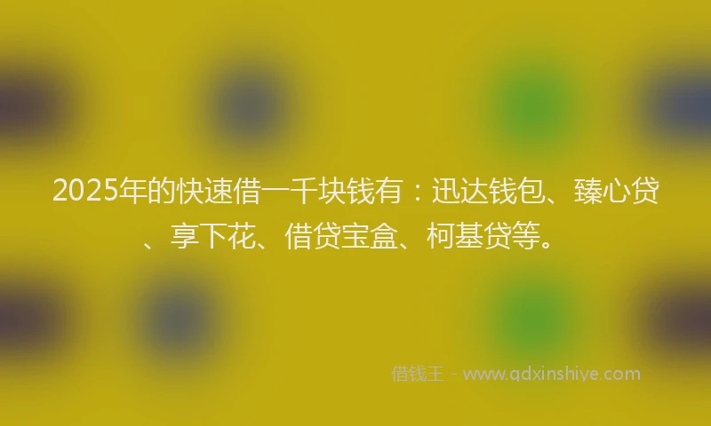 2025年的快速借一千块钱有：迅达钱包、臻心贷、享下花、借贷宝盒、柯基贷等。