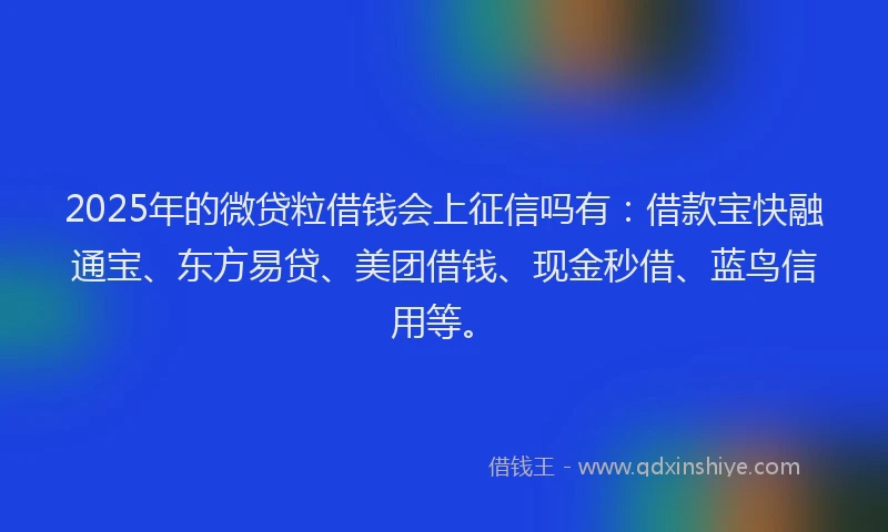 2025年的微贷粒借钱会上征信吗有：借款宝快融通宝、东方易贷、美团借钱、现金秒借、蓝鸟信用等。