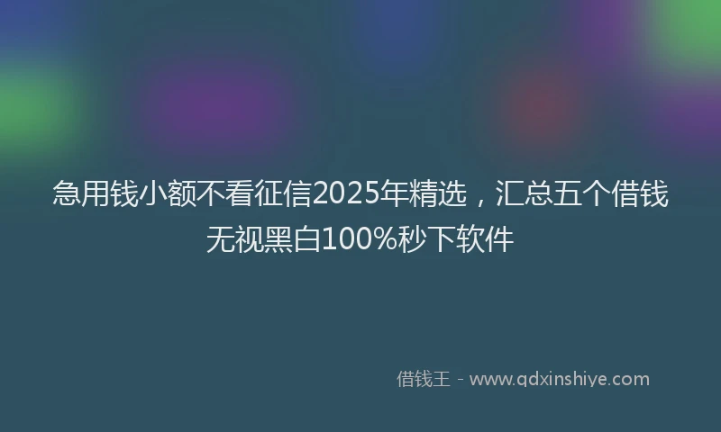 急用钱小额不看征信2025年精选，汇总五个借钱无视黑白100%秒下软件