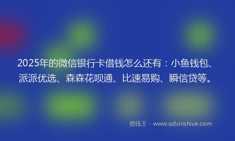 2025年的微信银行卡借钱怎么还有：小鱼钱包、派派优选、森森花呗通、比速易购、瞬信贷等。