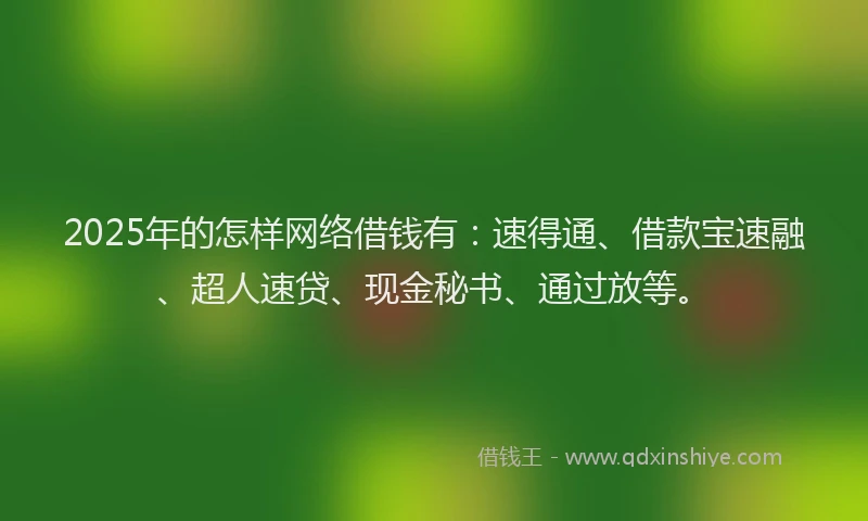 2025年的怎样网络借钱有：速得通、借款宝速融、超人速贷、现金秘书、通过放等。