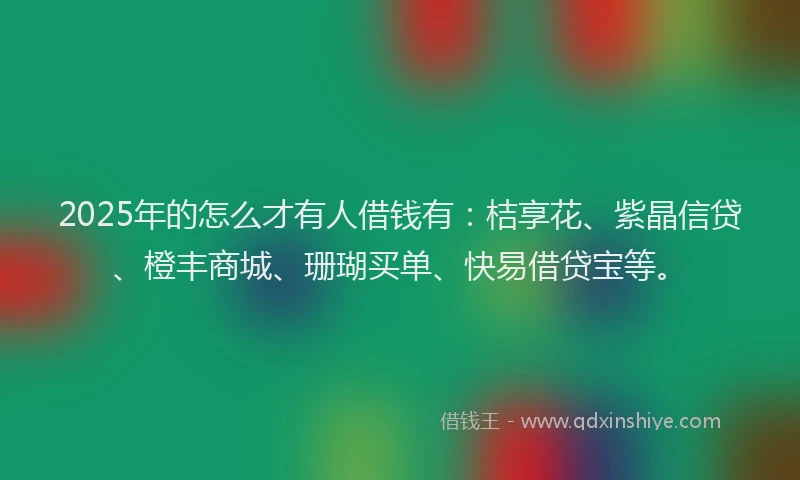 2025年的怎么才有人借钱有：桔享花、紫晶信贷、橙丰商城、珊瑚买单、快易借贷宝等。
