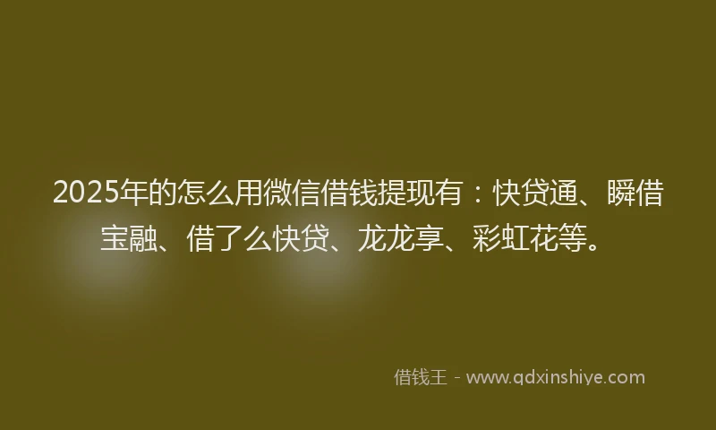2025年的怎么用微信借钱提现有：快贷通、瞬借宝融、借了么快贷、龙龙享、彩虹花等。