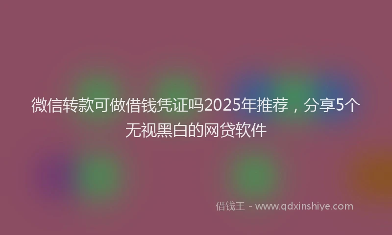 微信转款可做借钱凭证吗2025年推荐，分享5个无视黑白的网贷软件