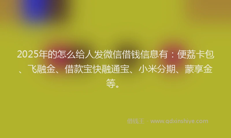 2025年的怎么给人发微信借钱信息有：便荔卡包、飞融金、借款宝快融通宝、小米分期、蒙享金等。