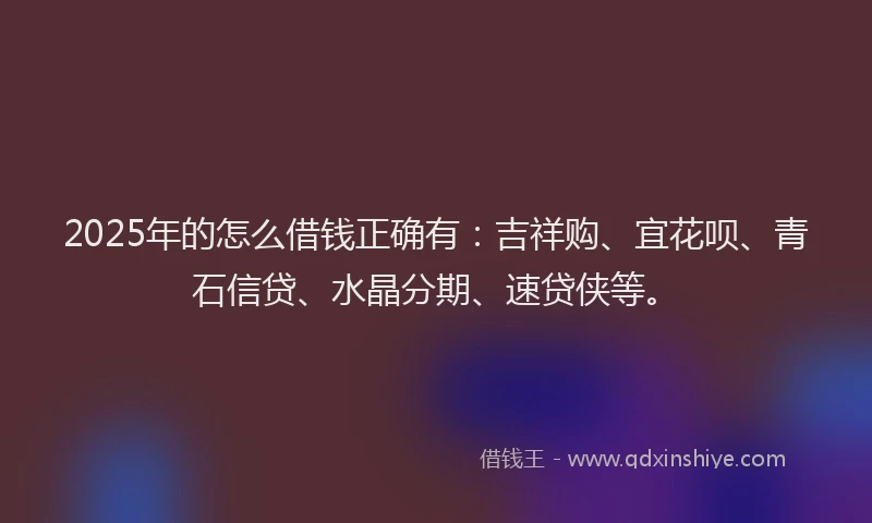 2025年的怎么借钱正确有：吉祥购、宜花呗、青石信贷、水晶分期、速贷侠等。
