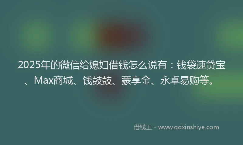 2025年的微信给媳妇借钱怎么说有：钱袋速贷宝、Max商城、钱鼓鼓、蒙享金、永卓易购等。
