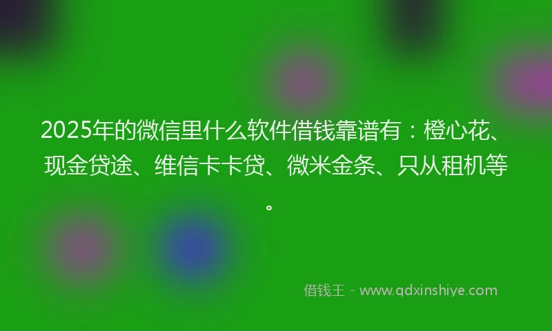 2025年的微信里什么软件借钱靠谱有：橙心花、现金贷途、维信卡卡贷、微米金条、只从租机等。