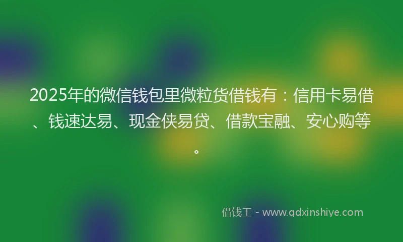 2025年的微信钱包里微粒货借钱有：信用卡易借、钱速达易、现金侠易贷、借款宝融、安心购等。