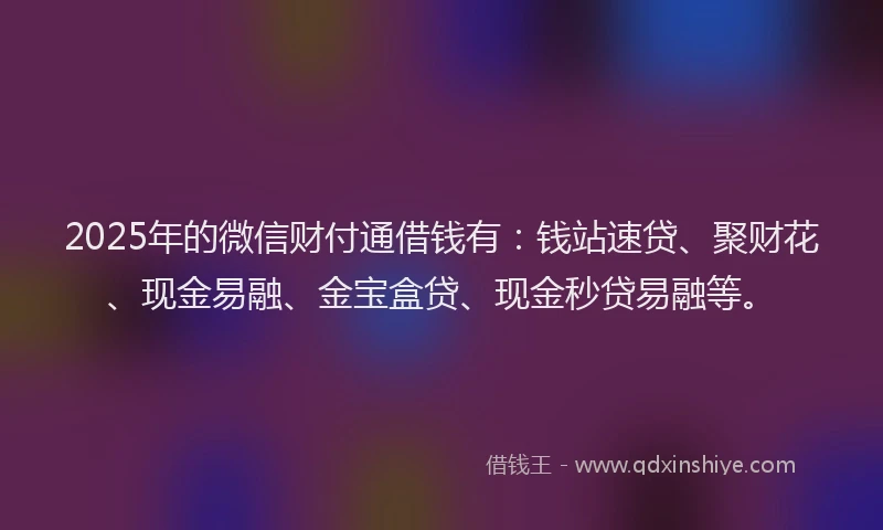 2025年的微信财付通借钱有：钱站速贷、聚财花、现金易融、金宝盒贷、现金秒贷易融等。
