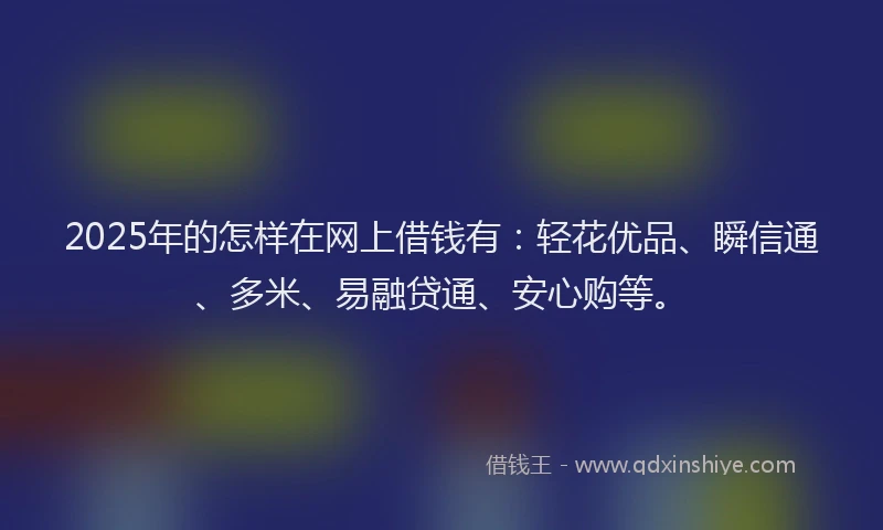2025年的怎样在网上借钱有：轻花优品、瞬信通、多米、易融贷通、安心购等。