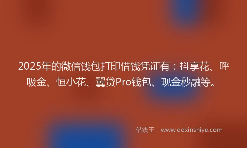 2025年的微信钱包打印借钱凭证有：抖享花、呼吸金、恒小花、翼贷Pro钱包、现金秒融等。