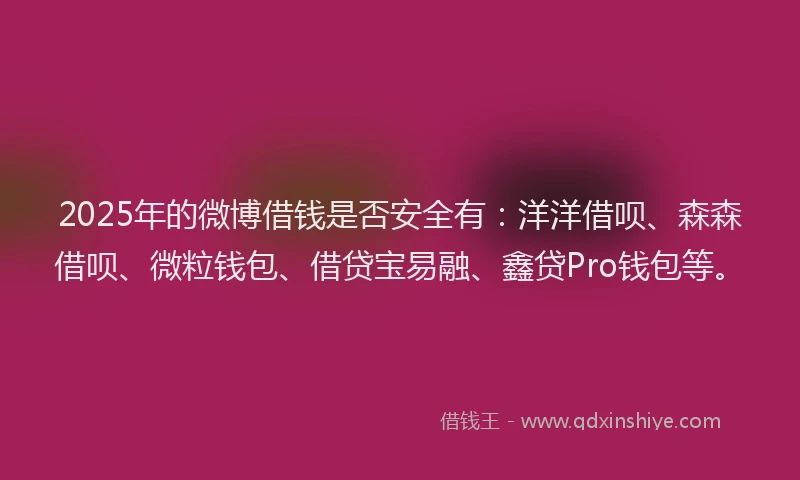 2025年的微博借钱是否安全有：洋洋借呗、森森借呗、微粒钱包、借贷宝易融、鑫贷Pro钱包等。