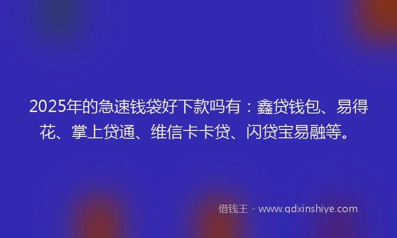 2025年的急速钱袋好下款吗有：鑫贷钱包、易得花、掌上贷通、维信卡卡贷、闪贷宝易融等。