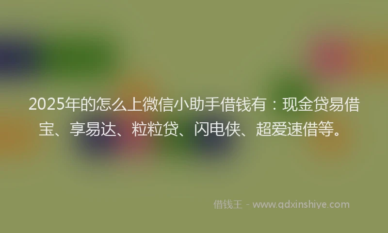 2025年的怎么上微信小助手借钱有：现金贷易借宝、享易达、粒粒贷、闪电侠、超爱速借等。