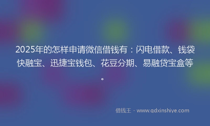 2025年的怎样申请微信借钱有：闪电借款、钱袋快融宝、迅捷宝钱包、花豆分期、易融贷宝盒等。