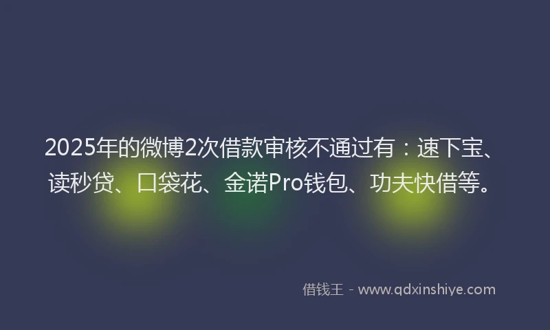2025年的微博2次借款审核不通过有：速下宝、读秒贷、口袋花、金诺Pro钱包、功夫快借等。