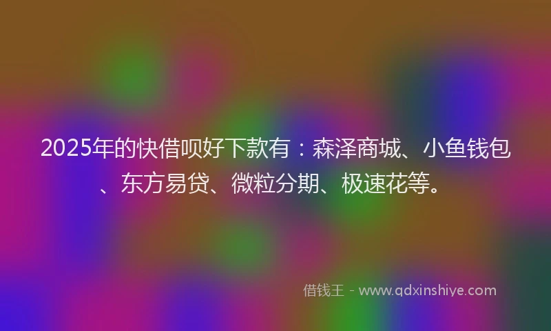 2025年的快借呗好下款有：森泽商城、小鱼钱包、东方易贷、微粒分期、极速花等。