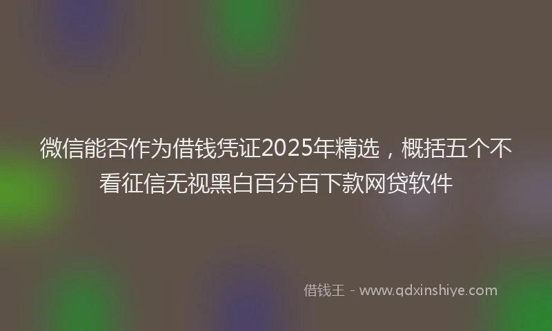 微信能否作为借钱凭证2025年精选，概括五个不看征信无视黑白百分百下款网贷软件