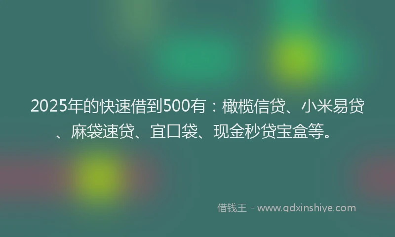 2025年的快速借到500有：橄榄信贷、小米易贷、麻袋速贷、宜口袋、现金秒贷宝盒等。