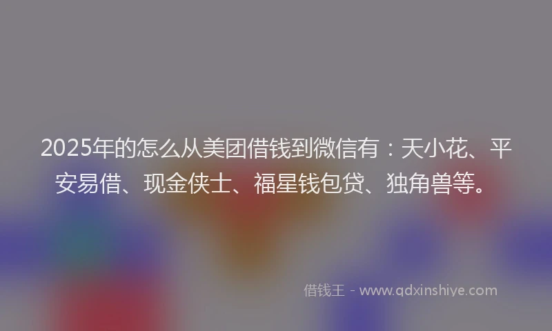 2025年的怎么从美团借钱到微信有：天小花、平安易借、现金侠士、福星钱包贷、独角兽等。