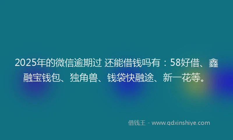 2025年的微信逾期过 还能借钱吗有：58好借、鑫融宝钱包、独角兽、钱袋快融途、新一花等。
