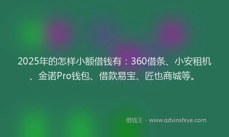 2025年的怎样小额借钱有：360借条、小安租机、金诺Pro钱包、借款易宝、匠也商城等。