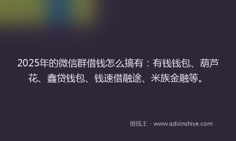 2025年的微信群借钱怎么搞有：有钱钱包、葫芦花、鑫贷钱包、钱速借融途、米族金融等。