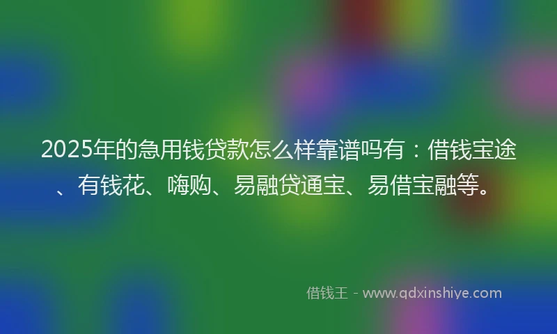 2025年的急用钱贷款怎么样靠谱吗有：借钱宝途、有钱花、嗨购、易融贷通宝、易借宝融等。