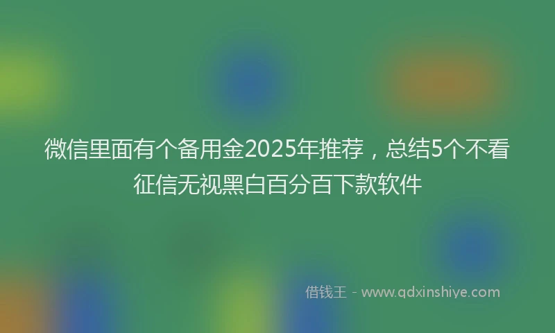 微信里面有个备用金2025年推荐，总结5个不看征信无视黑白百分百下款软件