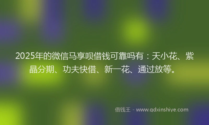 2025年的微信马享呗借钱可靠吗有：天小花、紫晶分期、功夫快借、新一花、通过放等。