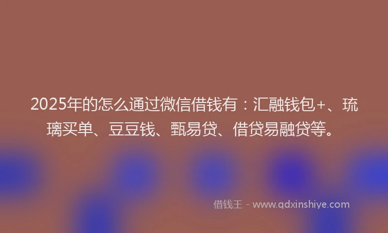 2025年的怎么通过微信借钱有：汇融钱包+、琉璃买单、豆豆钱、甄易贷、借贷易融贷等。
