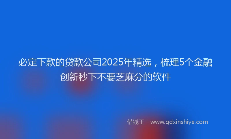 必定下款的贷款公司2025年精选，梳理5个金融创新秒下不要芝麻分的软件