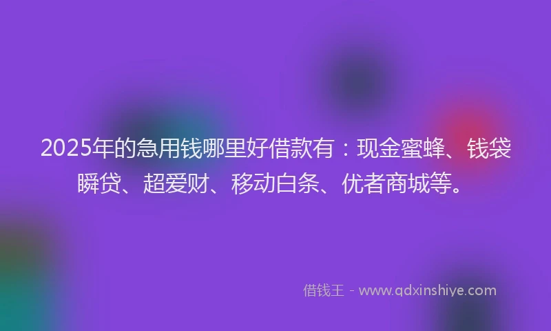 2025年的急用钱哪里好借款有:现金蜜蜂、钱袋瞬贷、超爱财、移动白条、优者商城等。