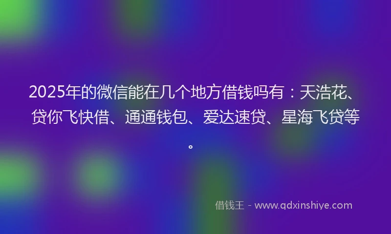 2025年的微信能在几个地方借钱吗有：天浩花、贷你飞快借、通通钱包、爱达速贷、星海飞贷等。