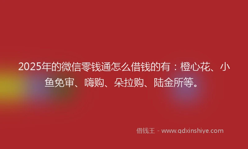 2025年的微信零钱通怎么借钱的有：橙心花、小鱼免审、嗨购、朵拉购、陆金所等。