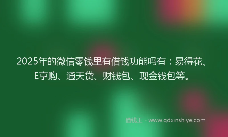 2025年的微信零钱里有借钱功能吗有：易得花、E享购、通天贷、财钱包、现金钱包等。