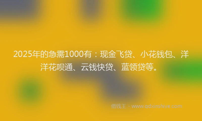 2025年的急需1000有：现金飞贷、小花钱包、洋洋花呗通、云钱快贷、蓝领贷等。