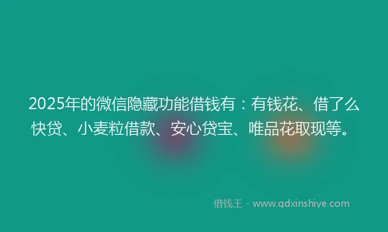 2025年的微信隐藏功能借钱有：有钱花、借了么快贷、小麦粒借款、安心贷宝、唯品花取现等。